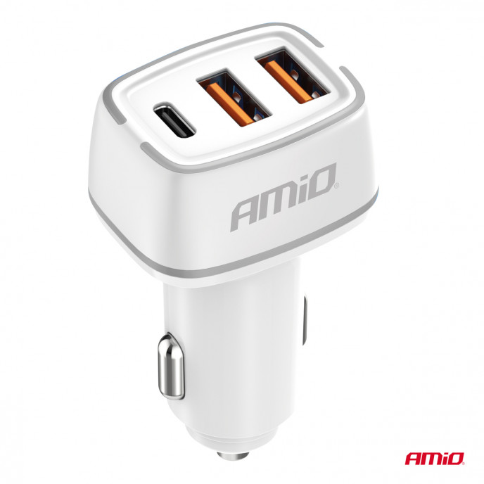 Autolader 2x USB-A + USB-C 32W 12/24V AMiO-03890