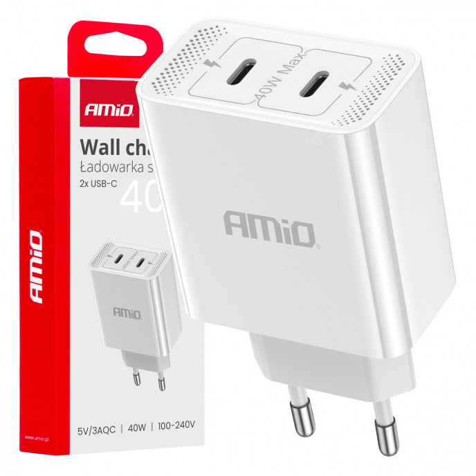 Wandlader 2xUSB-C 40W Quick Charge 230V AMIO-03892