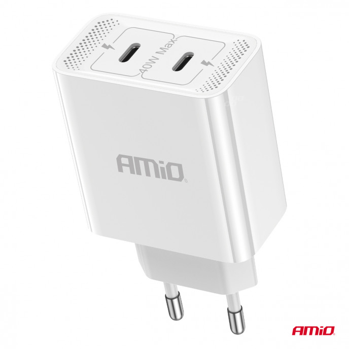 Wandlader 2xUSB-C 40W Quick Charge 230V AMIO-03892