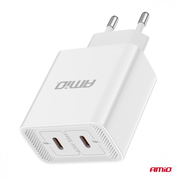 Wandlader 2xUSB-C 40W Quick Charge 230V AMIO-03892