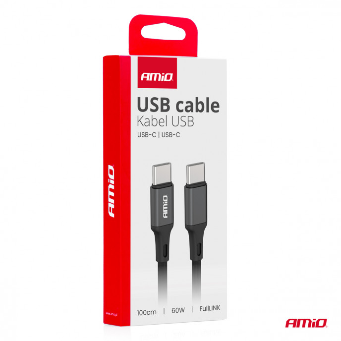 USB-C naar USB-C kabel 60W 100cm FullLINK AMIO-03902