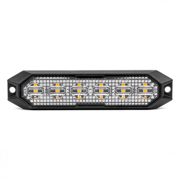 Slanke amberkleurige grillbeugel Flash lamp 6x3W LED R65 R10 12/24V IP6K9K AMIO-03930