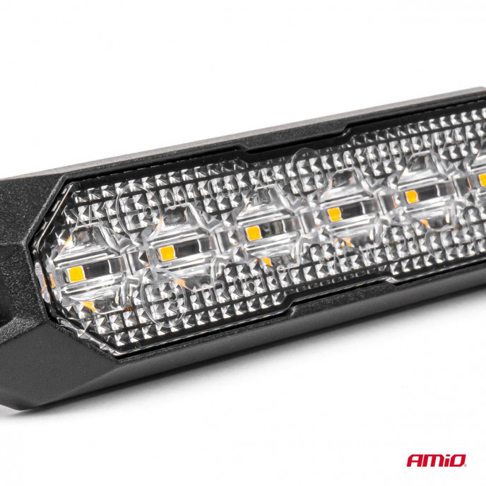 Slanke amberkleurige grillbeugel Flash lamp 6x3W LED R65 R10 12/24V IP6K9K AMIO-03930
