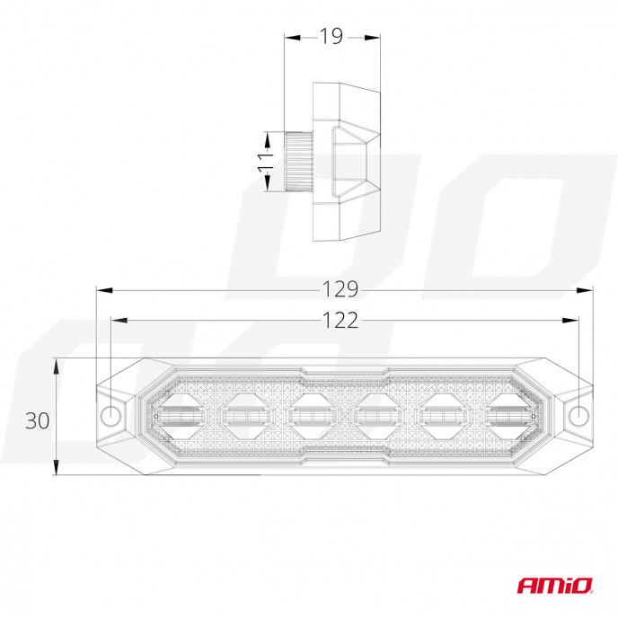 Slanke amberkleurige grillbeugel Flash lamp 6x3W LED R65 R10 12/24V IP6K9K AMIO-03930