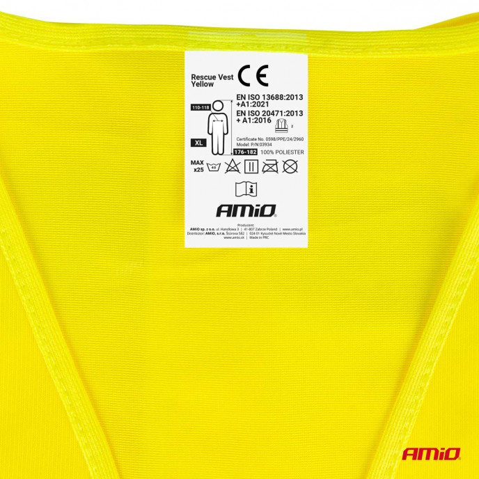Veiligheidsvest XL geel met certificaat AMIO-03934