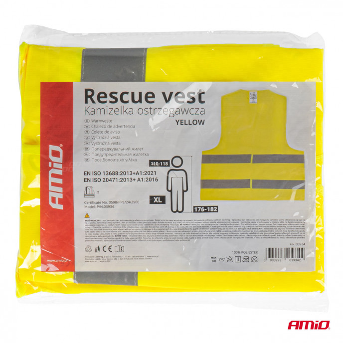 Veiligheidsvest XL geel met certificaat AMIO-03934