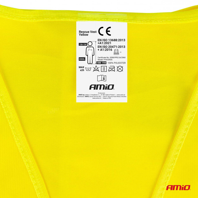 Veiligheidsvest XXXL geel met certificaat AMIO-03935