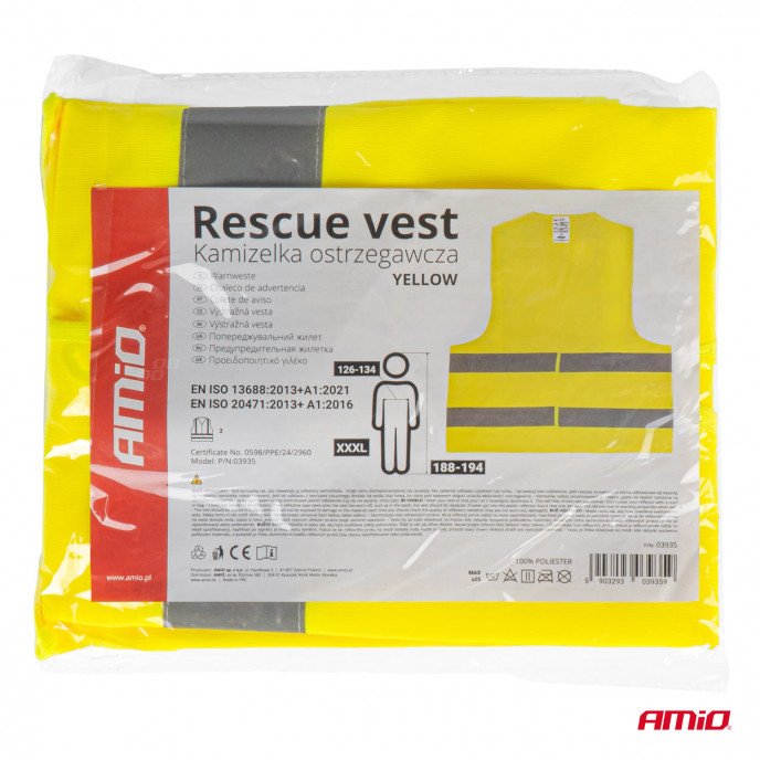 Veiligheidsvest XXXL geel met certificaat AMIO-03935