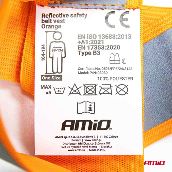Reflecterend veiligheidsgordelvest oranje kleur AMiO-03939