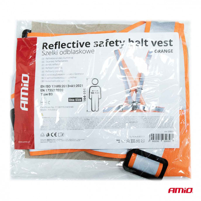 Reflecterend veiligheidsgordelvest oranje kleur AMiO-03939