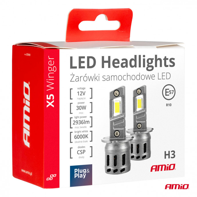 LED Koplampen X5-serie WINGER H3 6000K max 30W AMIO-03944