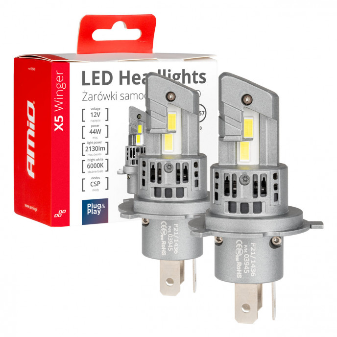 LED Koplampen X5-serie WINGER H4 6000K max 44W AMIO-03945