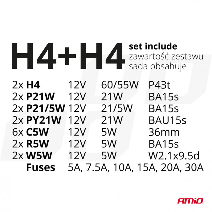 Halogeenset 30-delig (H4+H4) AMIO-03958