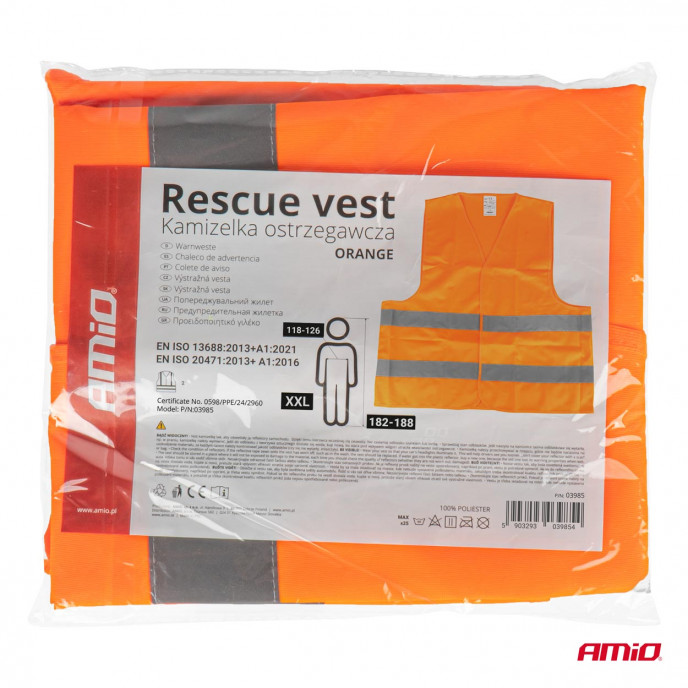 Veiligheidsvest oranje met certificaat XXL AMIO-03985