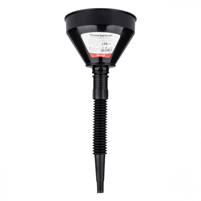 Flexibele zwarte universele trechter met zeef voor brandstof vloeibaar water 16 cm AMIO-04038