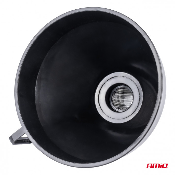 Flexibele zwarte universele trechter met zeef voor brandstof vloeibaar water 16 cm AMIO-04038