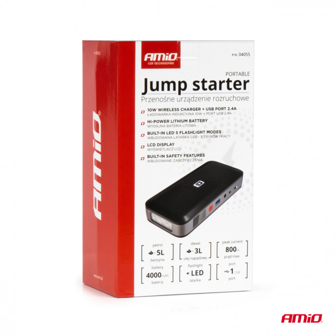 Draagbare jumpstarter powerbank 12V 12Ah 800A AMIO-04055