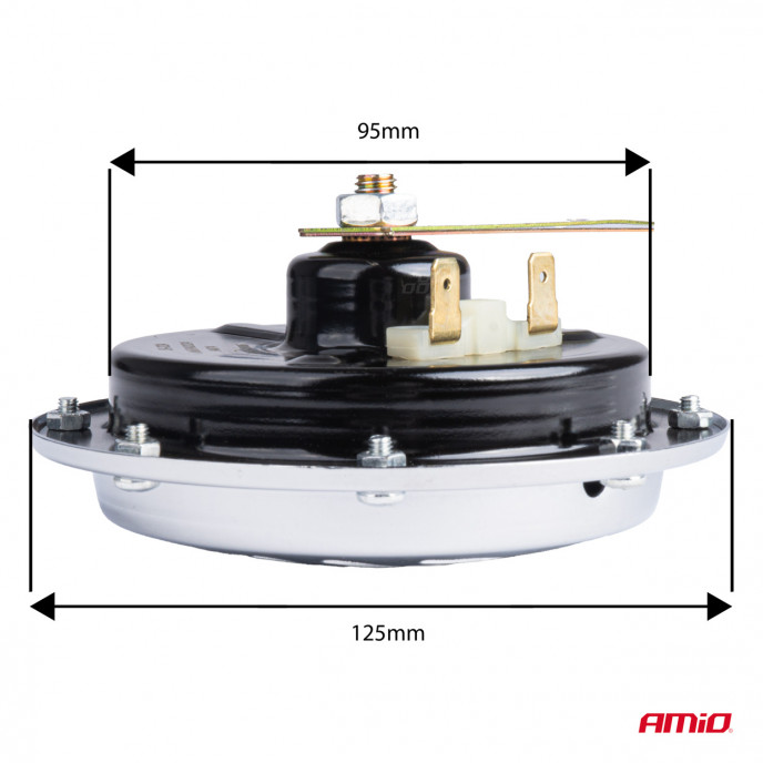 Claxon geluidssignaal chroom 125 mm 12V AMIO-04074