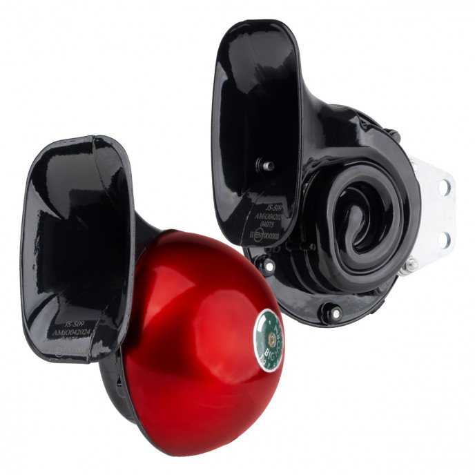 Claxon geluidssignaal set van 2 stuks rood 125mm 12V AMIO-04075
