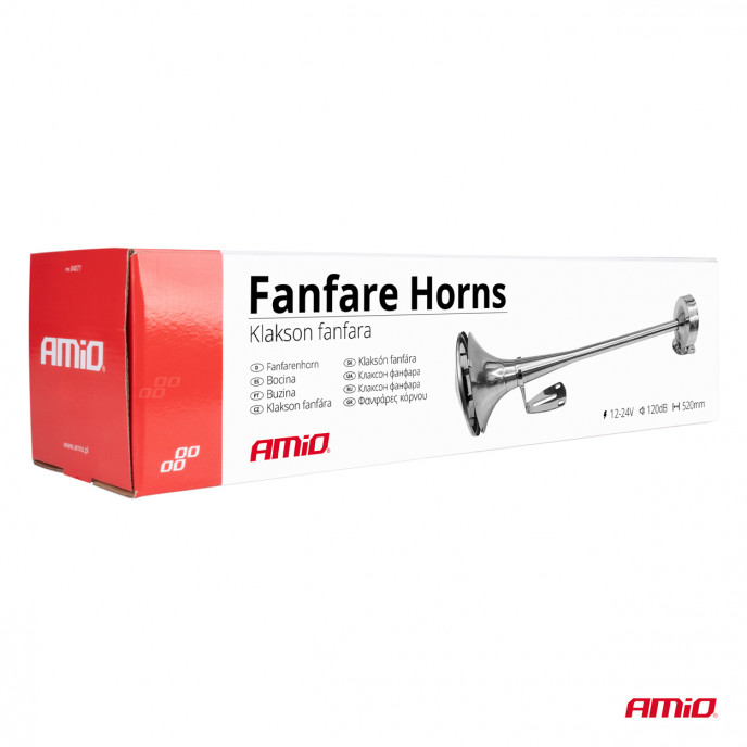 Claxon fanfare geluidssignaal chroom 520mm 12V 24V HighTone AMIO-04077