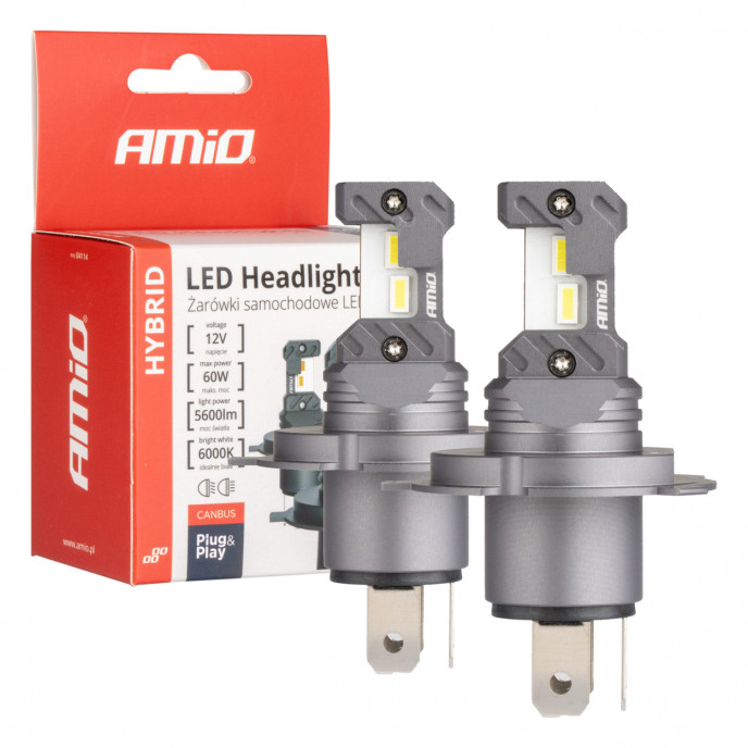 LED Koplampen Hybride serie H4 H19 6000K Canbus 60W AMIO-04114