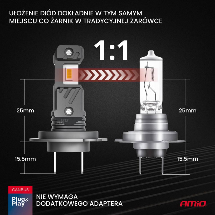 LED Koplampen Hybride serie H7 H18 6000K Canbus 60W AMIO-04115