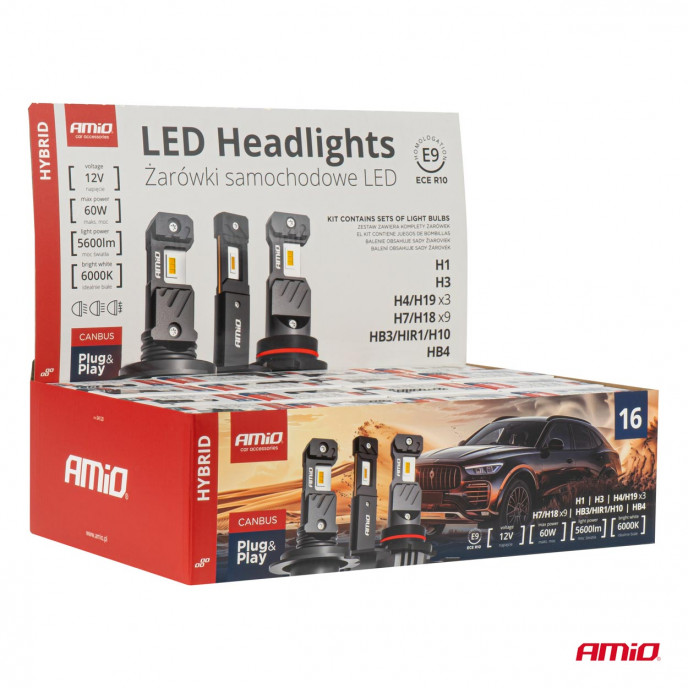 LED Koplampen Hybride serie H1 H3 H4 H7 HB3 HB4 6000K Canbus 16 sets AMIO-04120