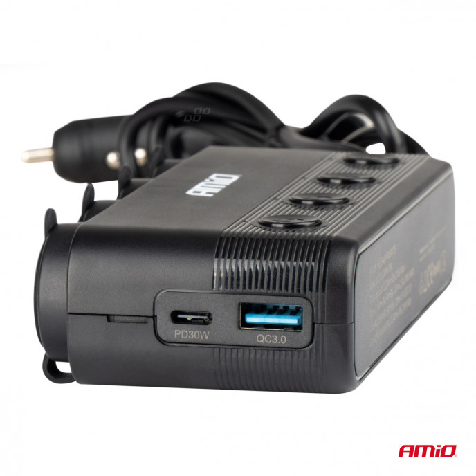 Viervoudige stekkerdoos PD30W QC3.0 12/24V max 216W AMIO-04175