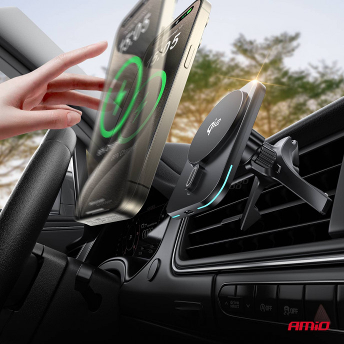 Snelle magnetische draadloze ventilatieopening dashboard autolader Qi2 15W AMIO-04180