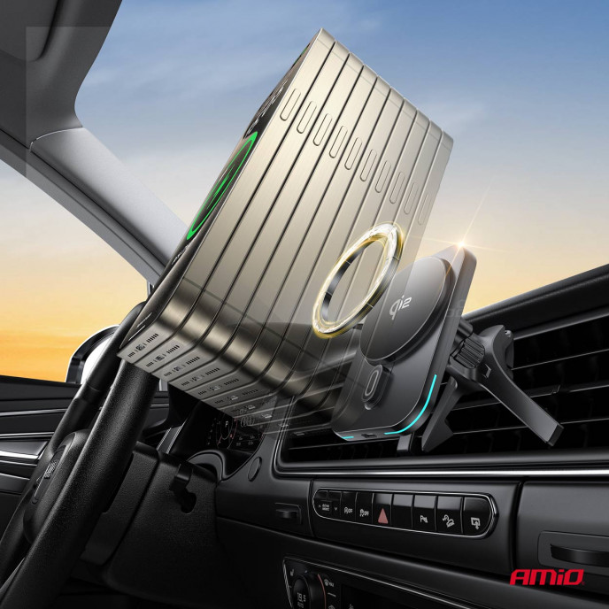 Snelle magnetische draadloze ventilatieopening dashboard autolader Qi2 15W AMIO-04180