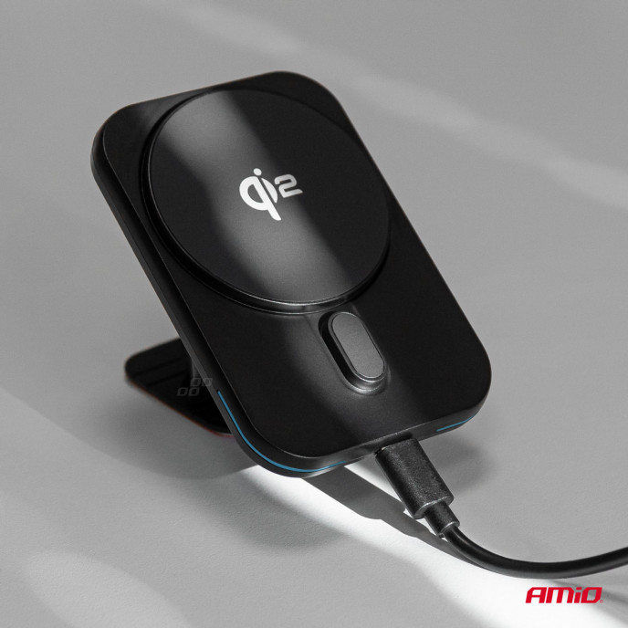 Snelle magnetische draadloze raamdashboard autolader Qi2 15W AMIO-04181