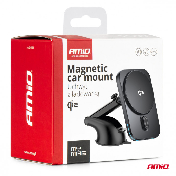 Snelle magnetische draadloze raamdashboard autolader Qi2 15W AMIO-04181