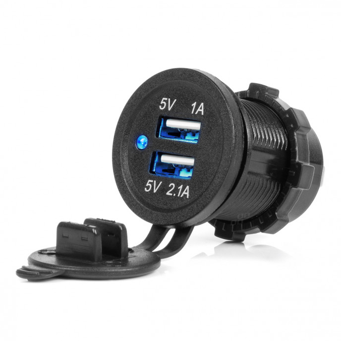Waterdichte telefoonoplader met BLAUWE LED-indicator 3.1A 2xUSB 12/24V AMIO-04216