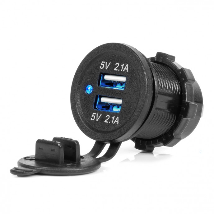 Waterdichte telefoonoplader met BLAUWE LED-indicator 4.2A 2xUSB 12/24V AMIO-04217