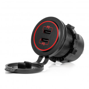 Dual USB C auto lader12/24V 6.0A max rood verlicht 