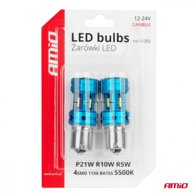CANBUS LED-lampen 1156 BA15S P21W R10W R5W 4SMD 1860 Wit 12V 24V AMIO-04252