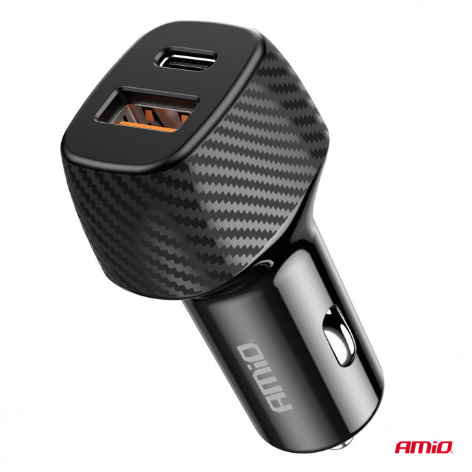 Autolader QC+PD 20W USB-A + USB-C AMIO-04282
