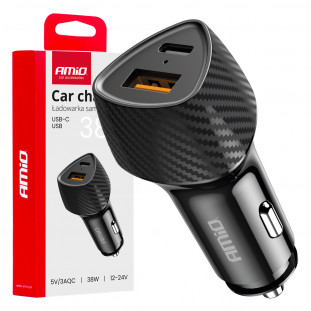 Autolader QC+PD 38W USB-A + USB-C AMIO-04283