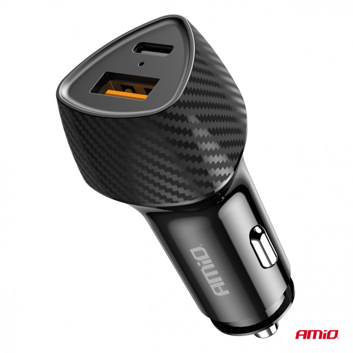 Autolader QC+PD 38W USB-A + USB-C AMIO-04283