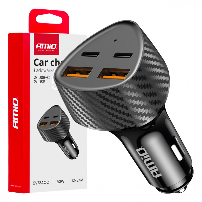 Autolader 50W 2xUSB-A + 2xUSB-C AMIO-04284