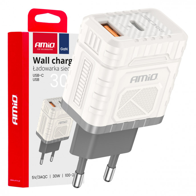 Wandlader Quick Charge GaN 30W USB-A + USB-C AMIO-04286