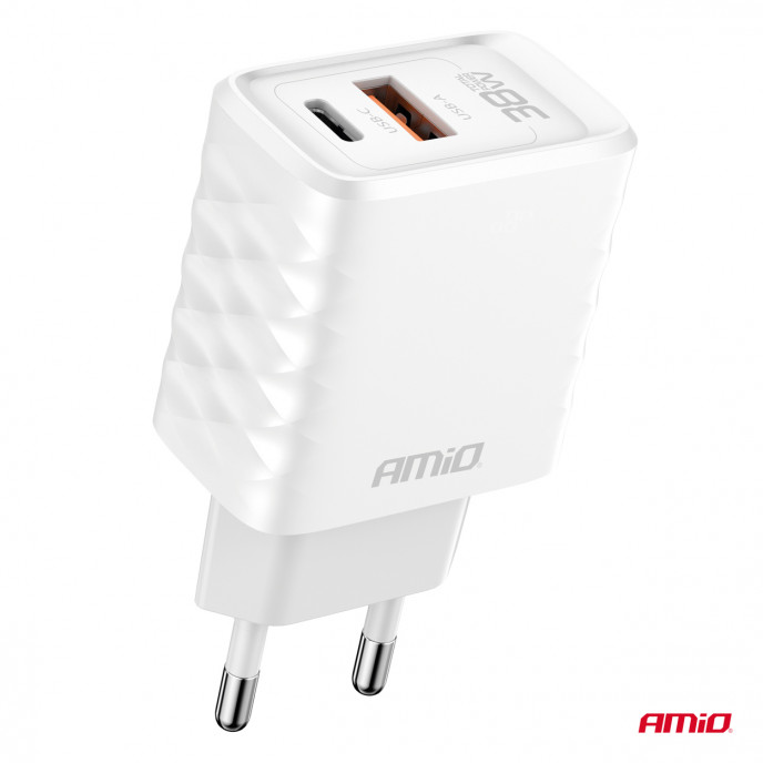 Wandlader Snellader GaN 38W USB-A + USB-C AMIO-04287
