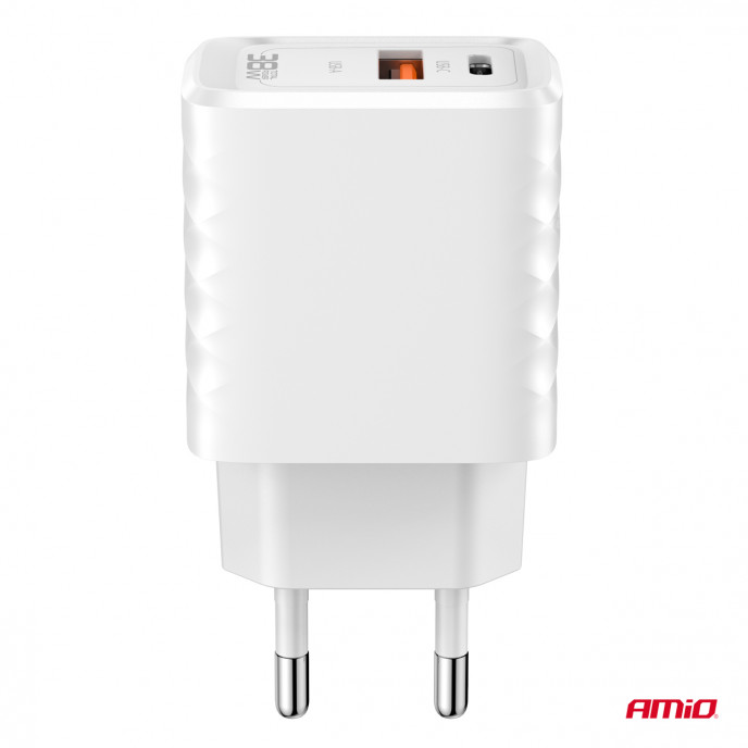 Wandlader Snellader GaN 38W USB-A + USB-C AMIO-04287