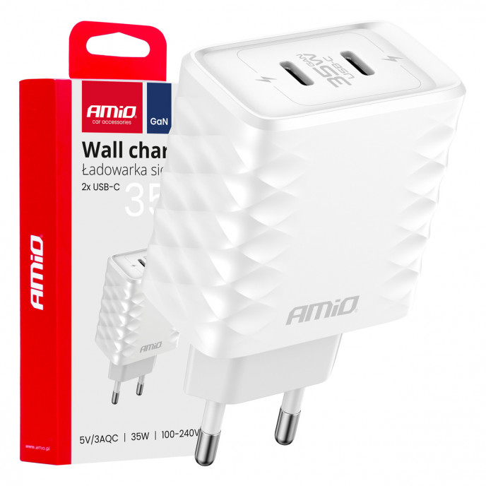 Wandlader Snellader 35W 2xUSB-C AMIO-04288