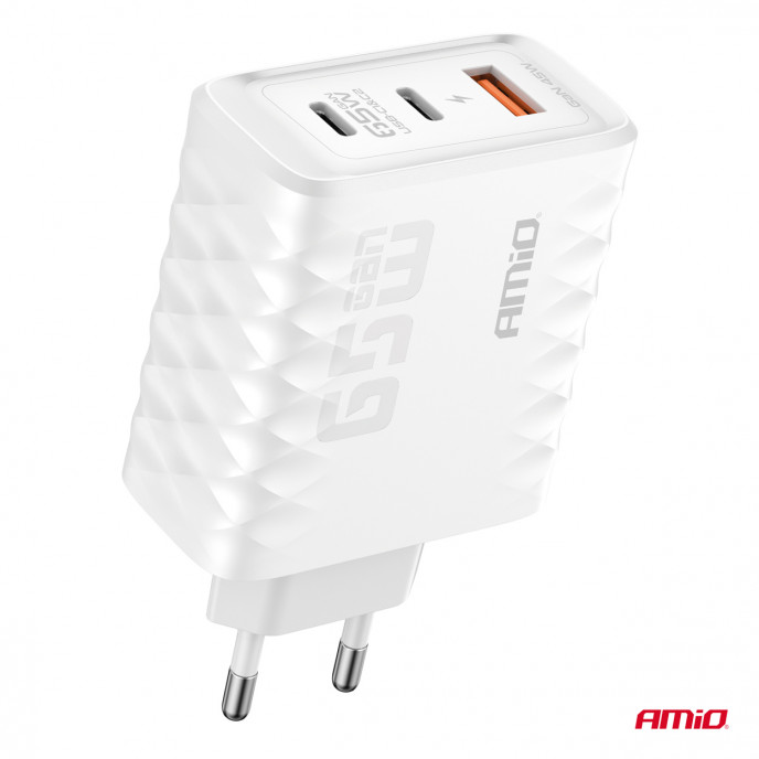 Wandlader Quick Charge 65W USB-A + 2xUSB-C AMIO-04289