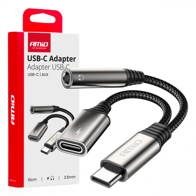 USB-C NAAR TYPE USB-C + Mini Jack 3,5 mm Female Adapter 10 cm AMIO-04295