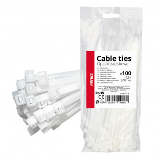 Witte kabelbinders 4,8×200mm 100 stuks AMIO-04310
