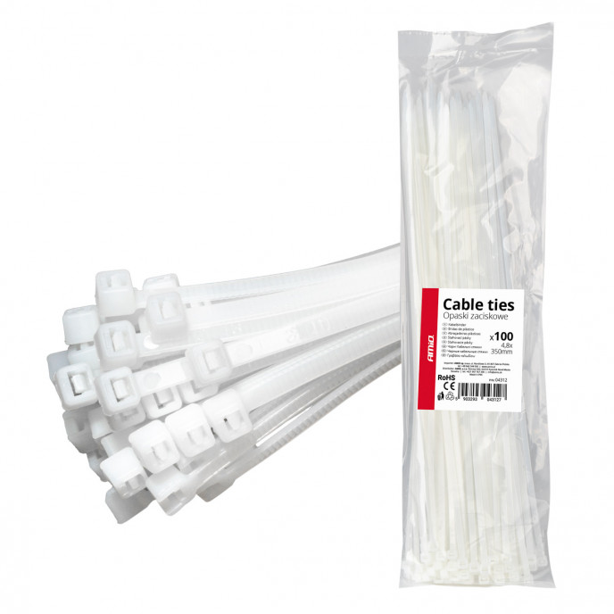 Witte kabelbinders 4,8×350mm 100 stuks AMIO-04312