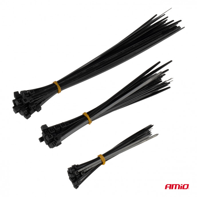Kunststof kabelbinders zwart lange set 60 stuks AMIO-04315