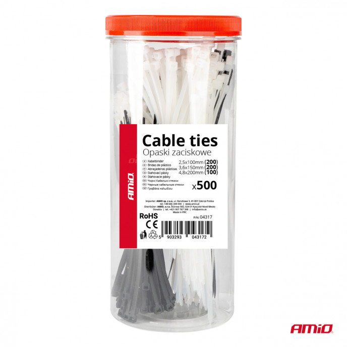 Veelkleurige kunststof kabelbinders set van 500 stuks AMIO-04317